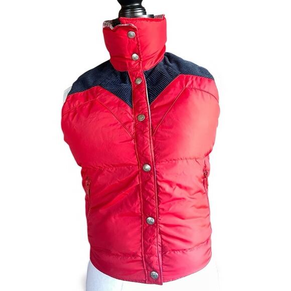 VTG OBERMEYER Reversible Puffer Vest XS Plaid Western Red Blue Snap Front Ski - Picture 2 of 10